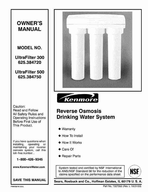 Kenmore Water Dispenser ULTRAFILTER 300 625_384720-page_pdf
